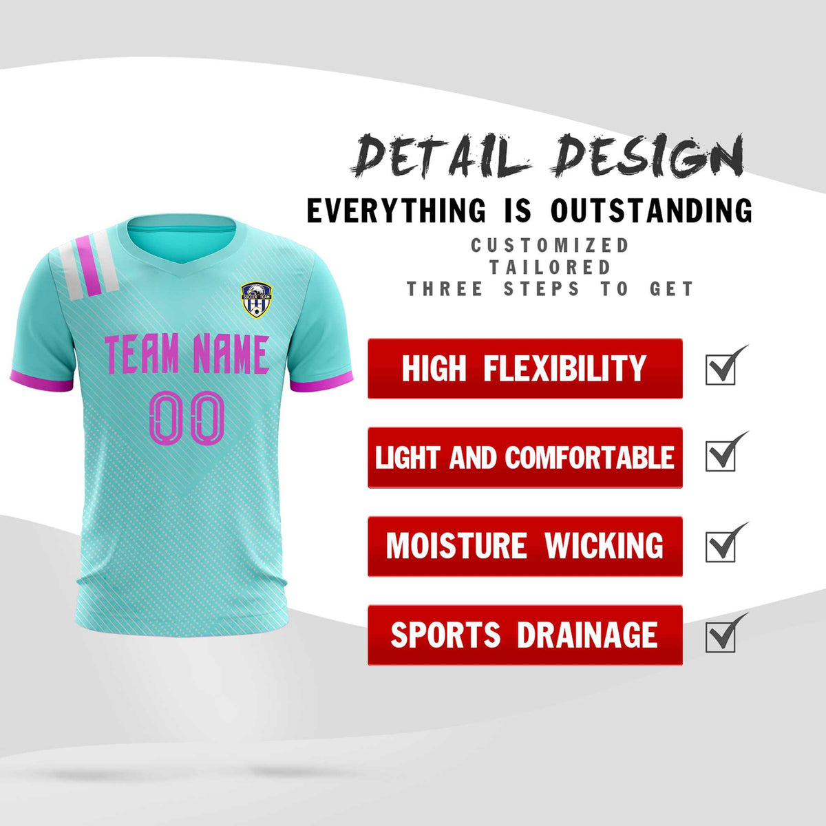 Custom Light Blue Striped Sportswear Football Kit Jersey For Adults