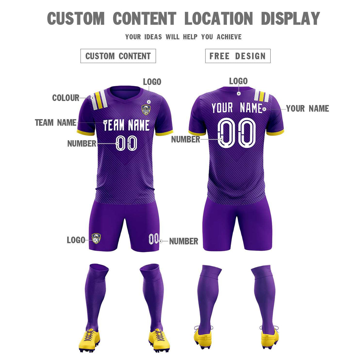Custom Purple Striped Sportswear Football Kit Jersey For Adults
