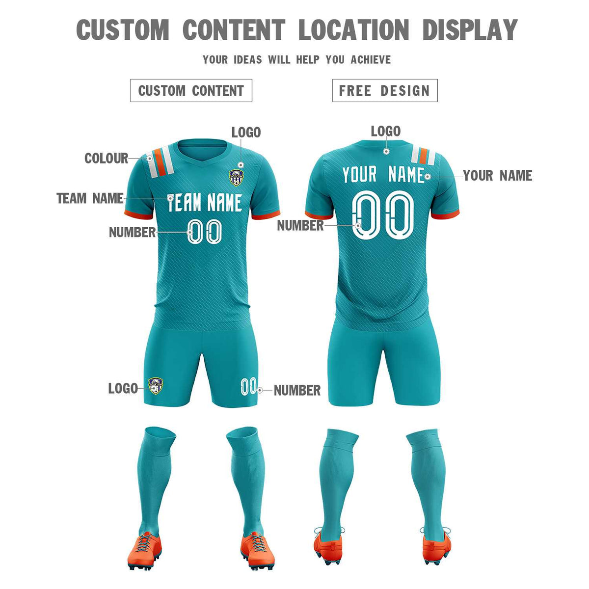 Custom Aqua Striped Sportswear Football Kit Jersey For Adults