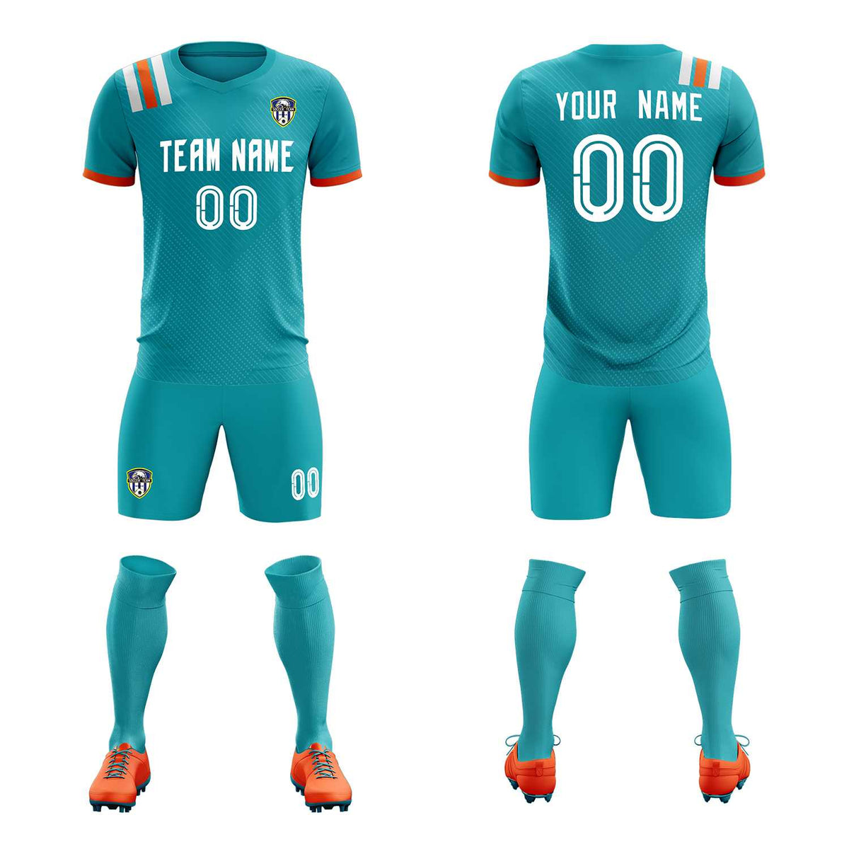 Custom Aqua Striped Sportswear Football Kit Jersey For Adults