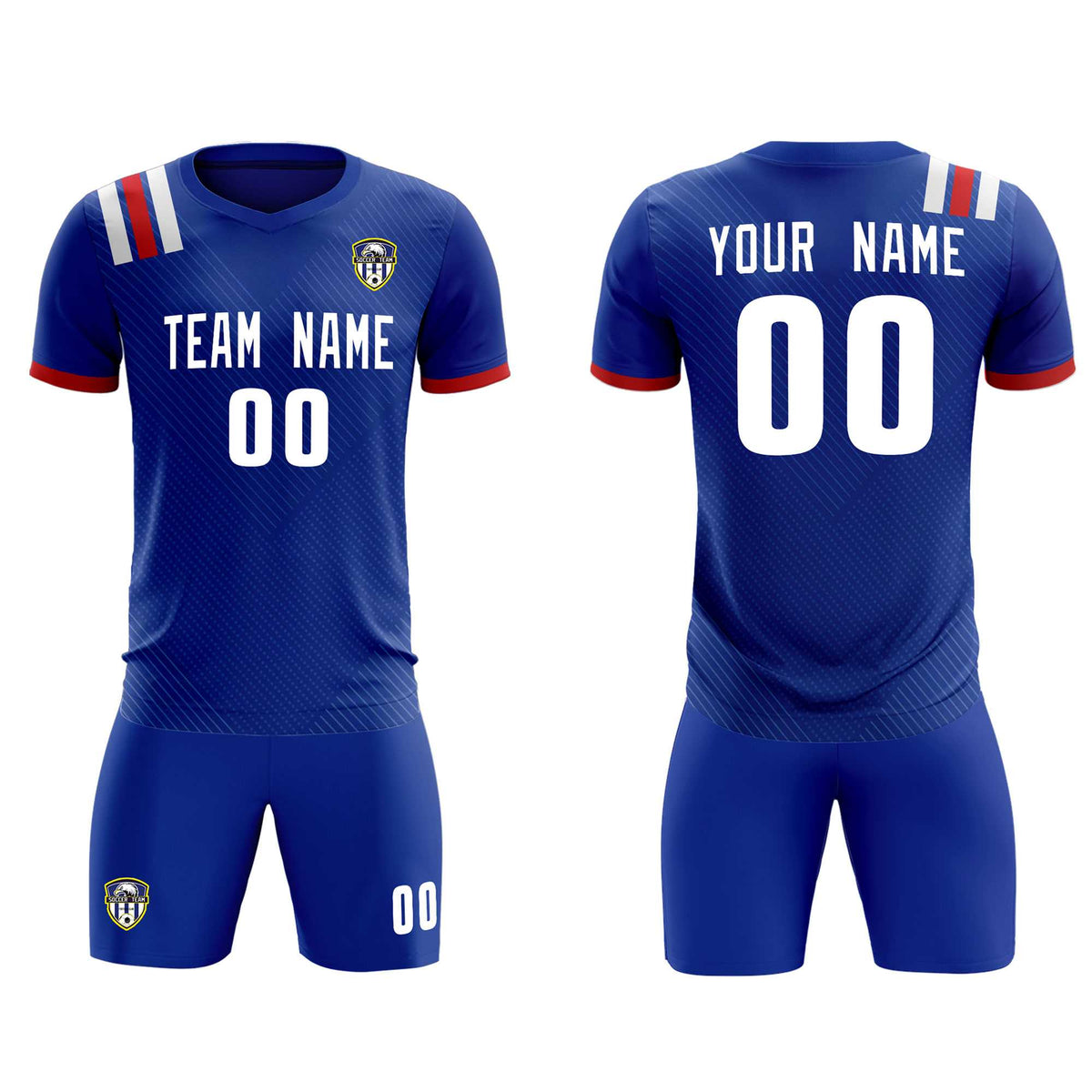 Custom Royal Striped Sportswear Football Kit Jersey For Adults