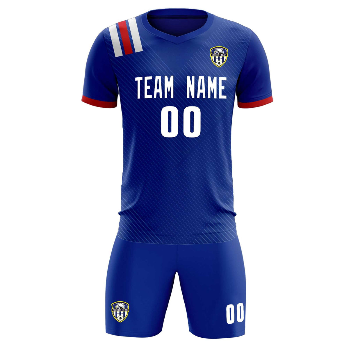 Custom Royal Striped Sportswear Football Kit Jersey For Adults