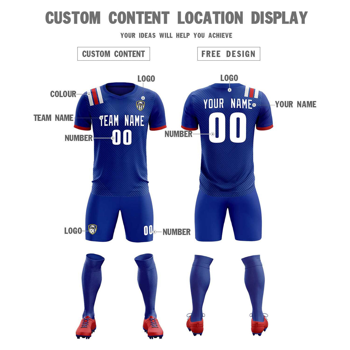 Custom Royal Striped Sportswear Football Kit Jersey For Adults