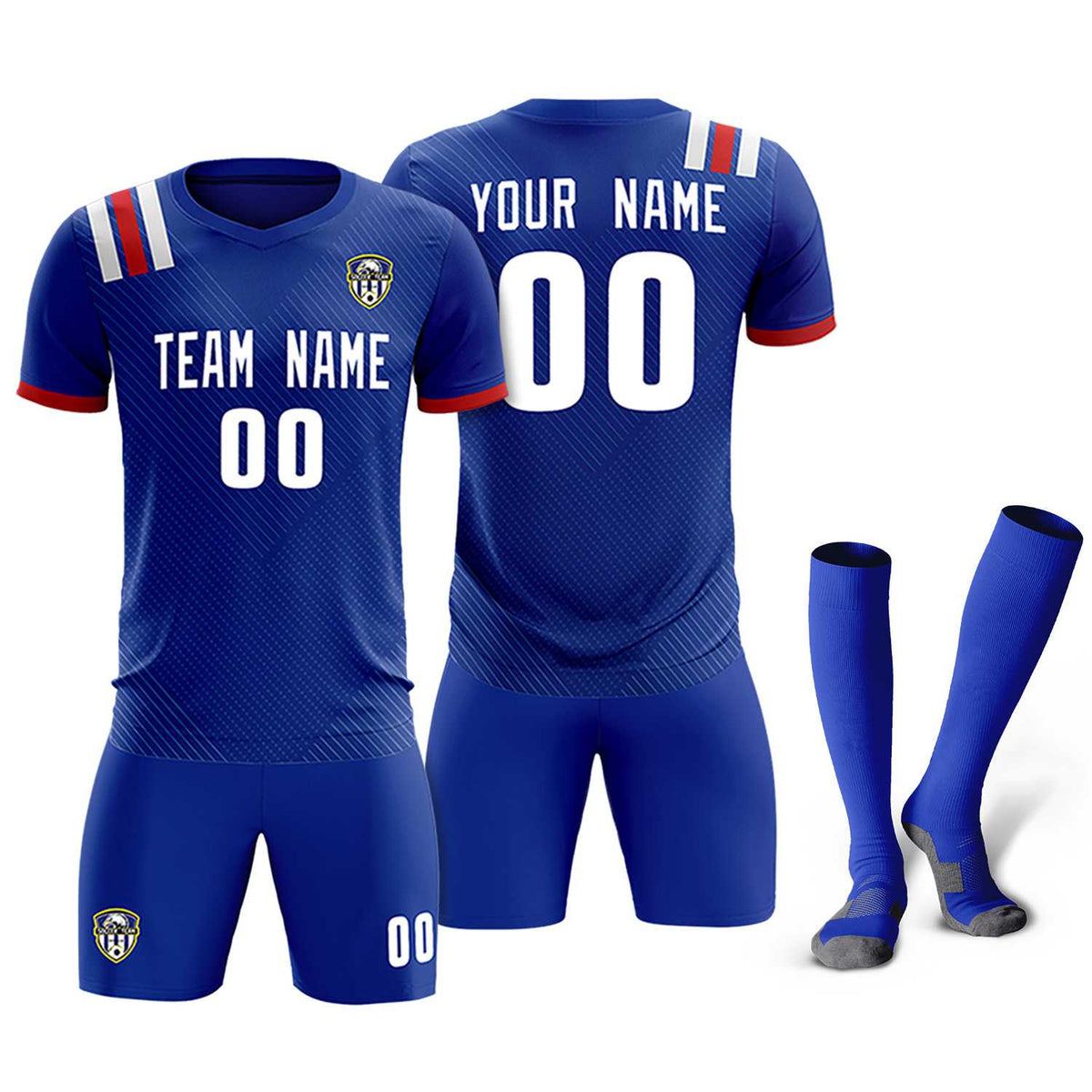 Custom Royal Striped Sportswear Football Kit Jersey For Adults