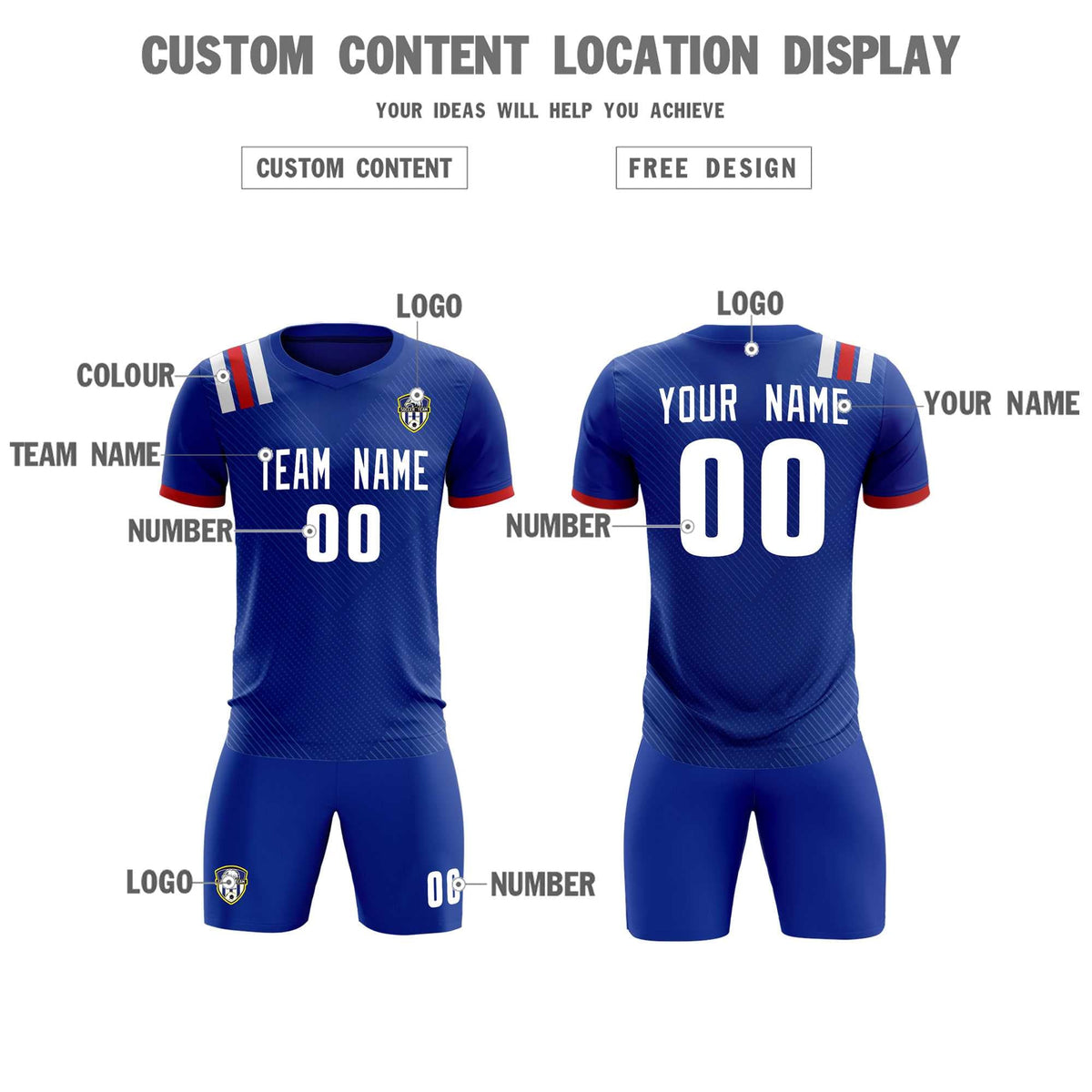Custom Royal Striped Sportswear Football Kit Jersey For Adults
