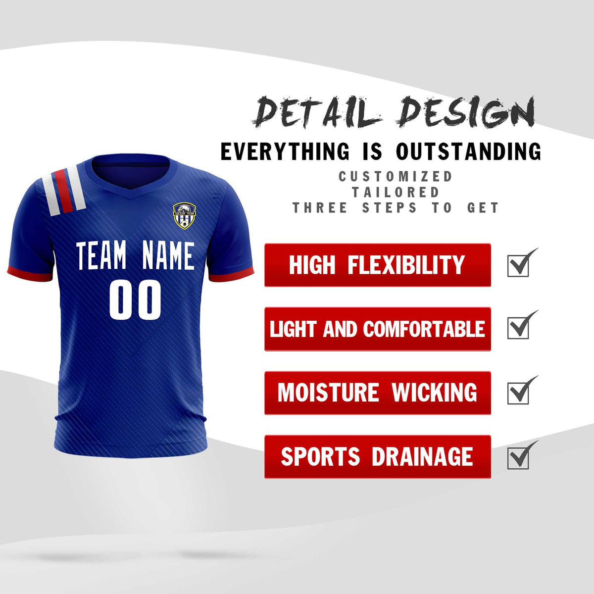 Custom Royal Striped Sportswear Football Kit Jersey For Adults
