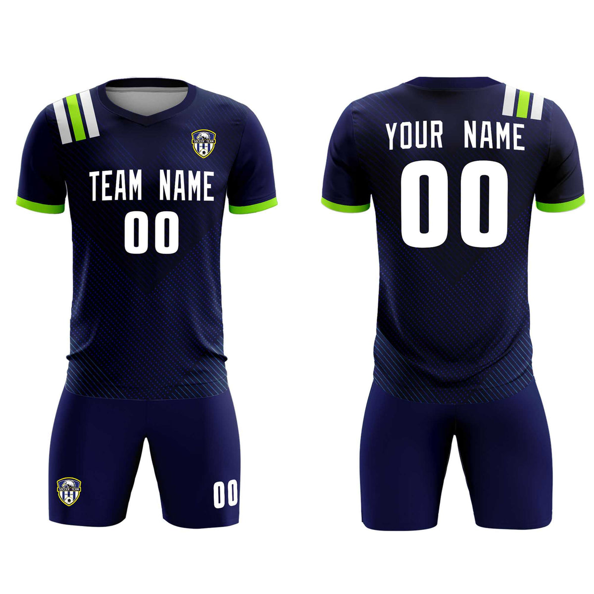 Custom Navy Striped Sportswear Football Kit Jersey For Adults