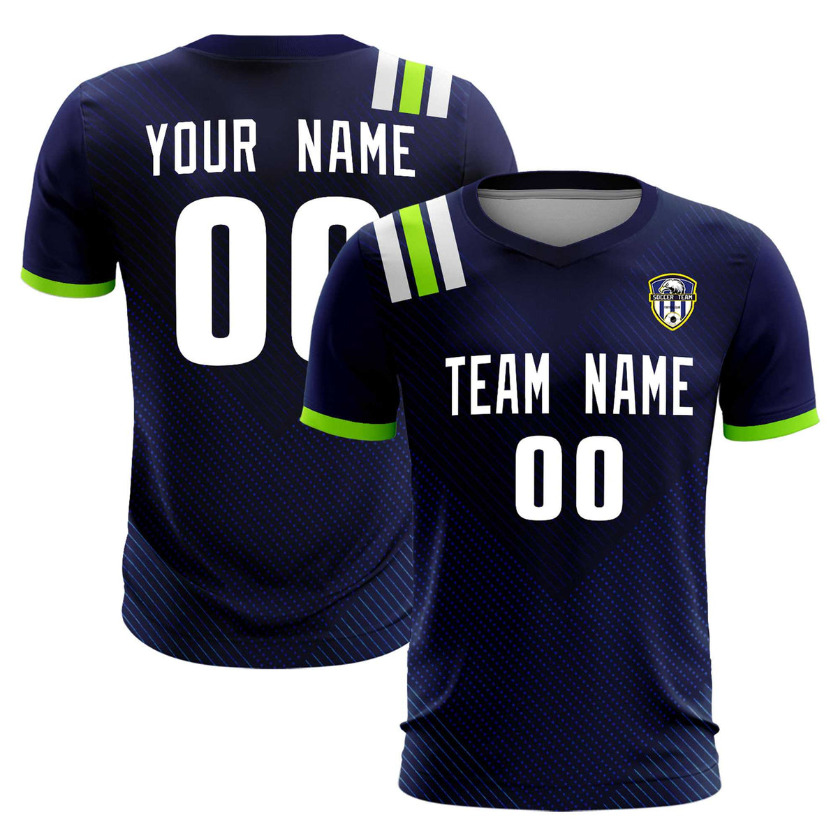 Custom Navy Striped Sportswear Football Kit Jersey For Adults