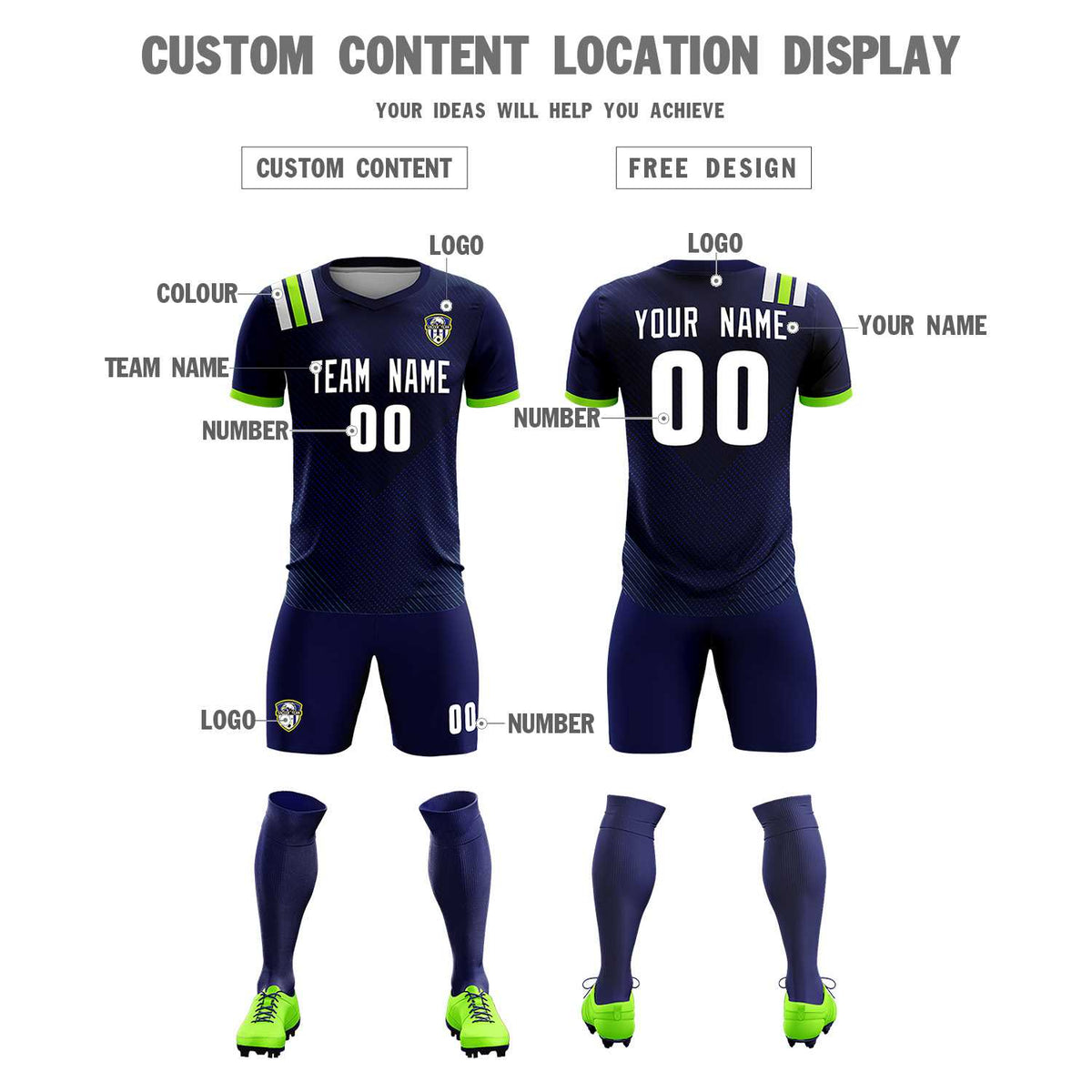 Custom Navy Striped Sportswear Football Kit Jersey For Adults