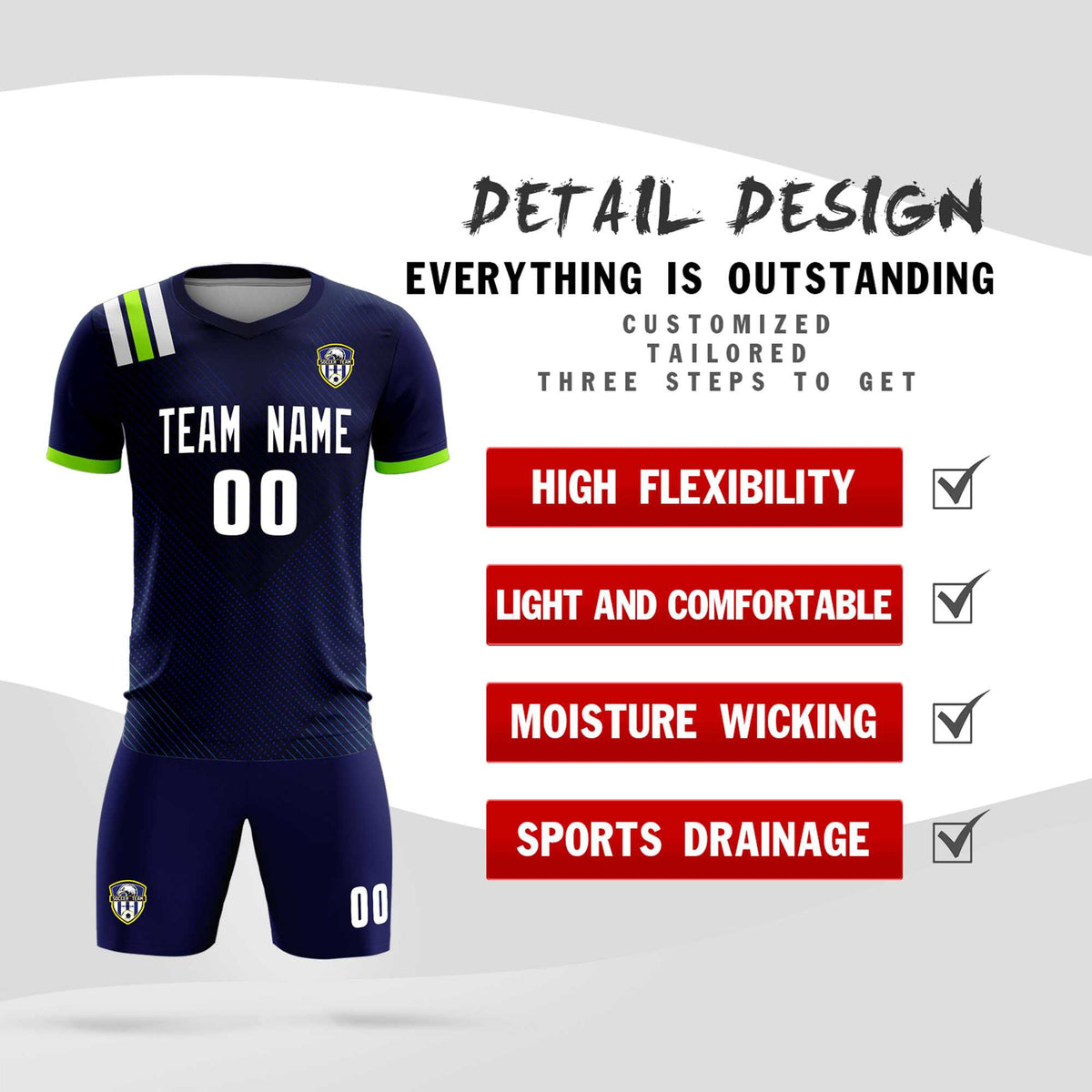 Custom Navy Striped Sportswear Football Kit Jersey For Adults