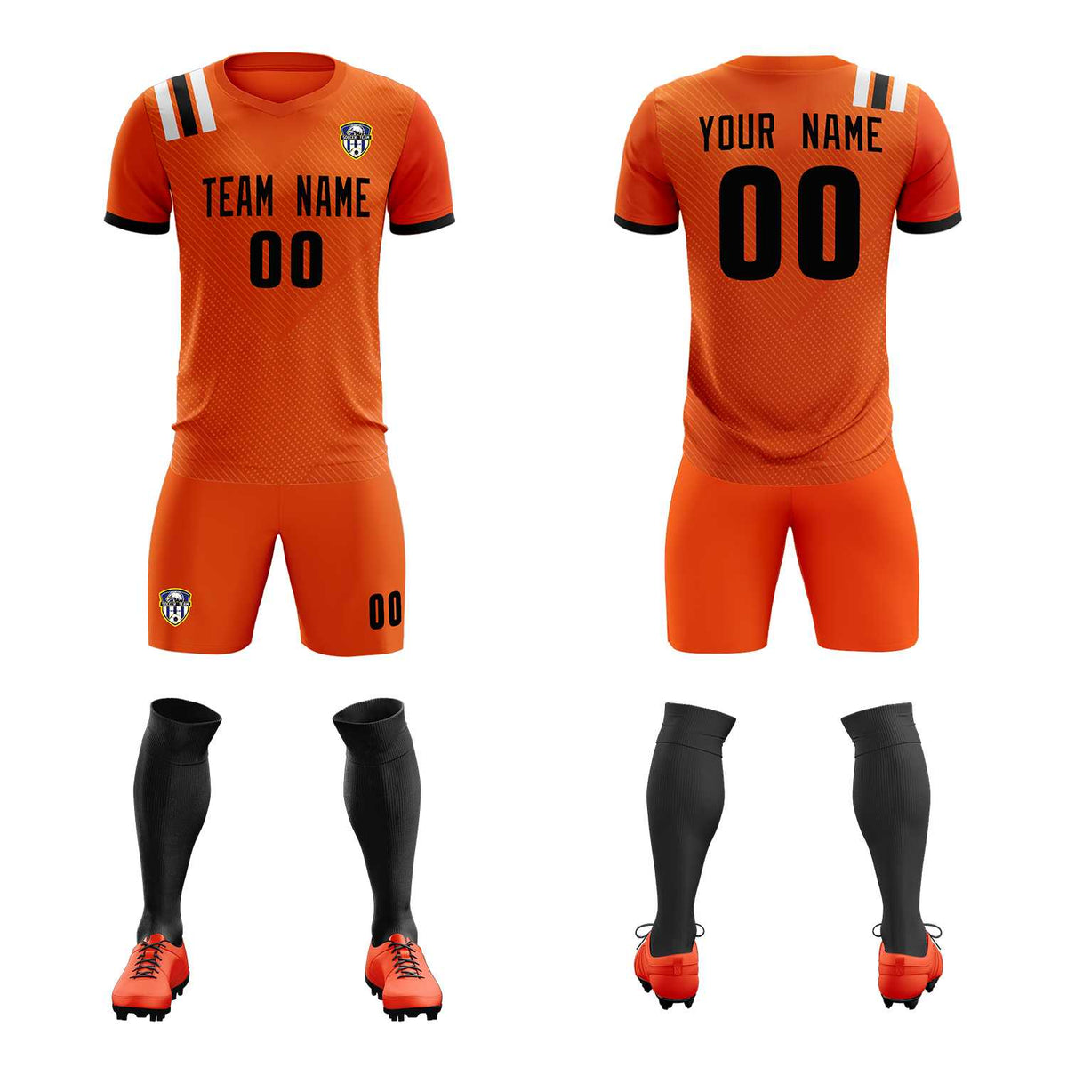 Custom Orange Striped Sportswear Football Kit Jersey For Adults