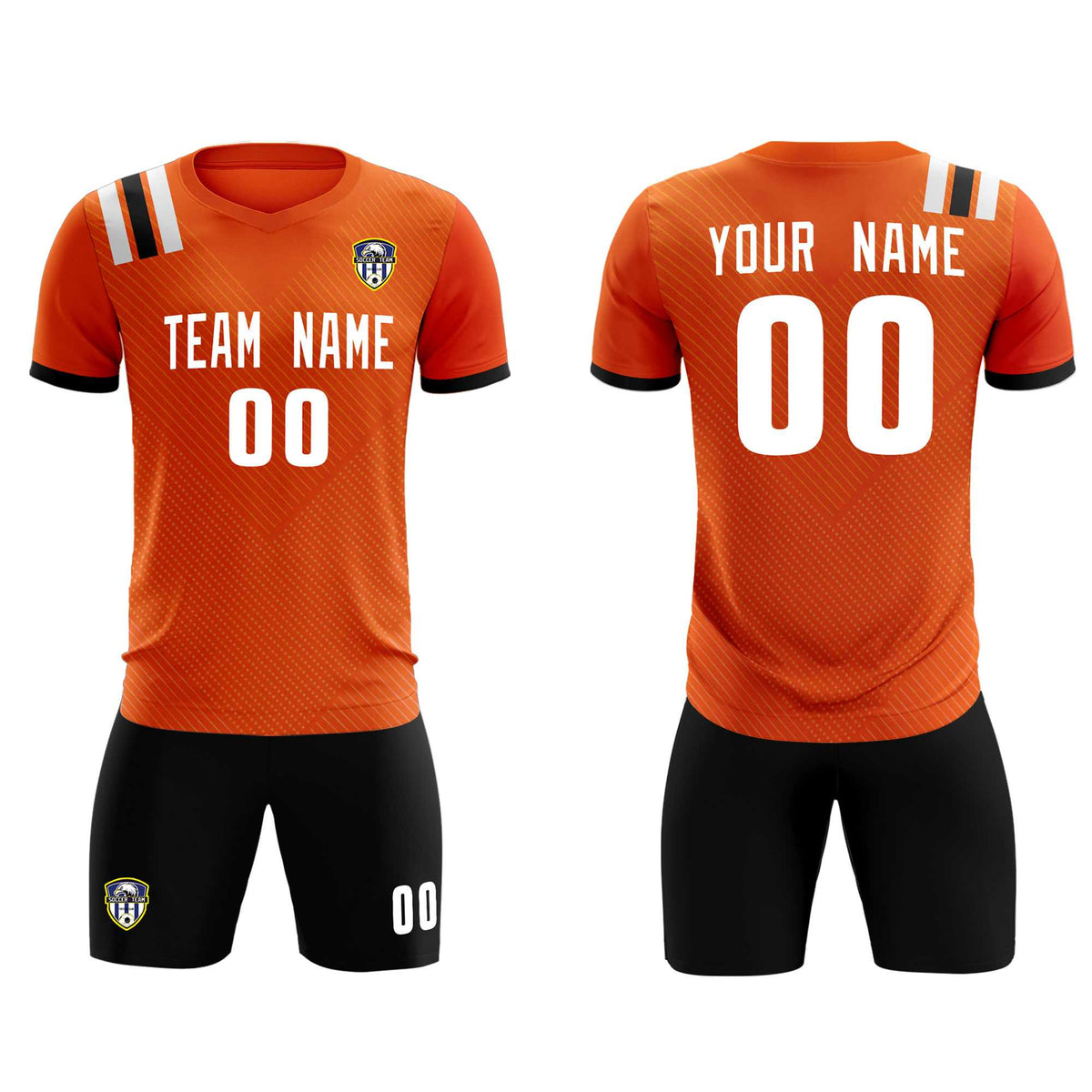 Custom Orange Striped Sportswear Football Kit Jersey For Adults
