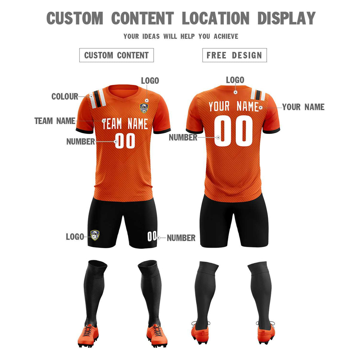 Custom Orange Striped Sportswear Football Kit Jersey For Adults