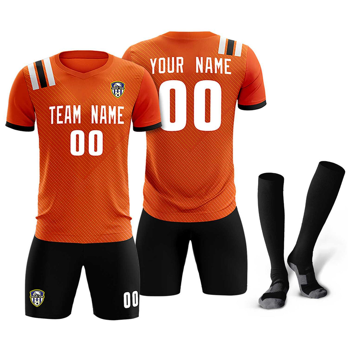 Custom Orange Striped Sportswear Football Kit Jersey For Adults