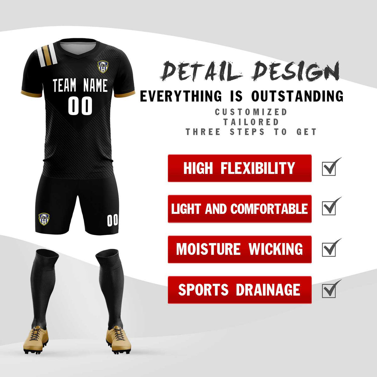 Custom Black Striped Sportswear Football Kit Jersey For Adults
