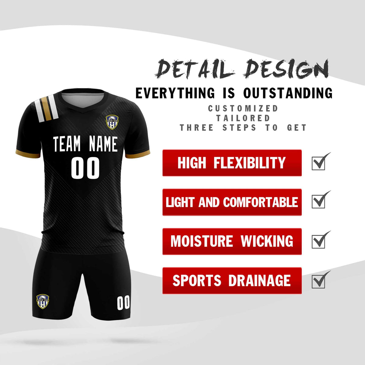 Custom Black Striped Sportswear Football Kit Jersey For Adults