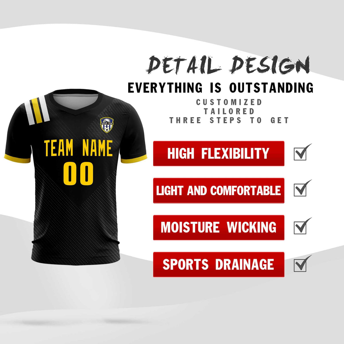 Custom Black Striped Sportswear Football Kit Jersey For Adults