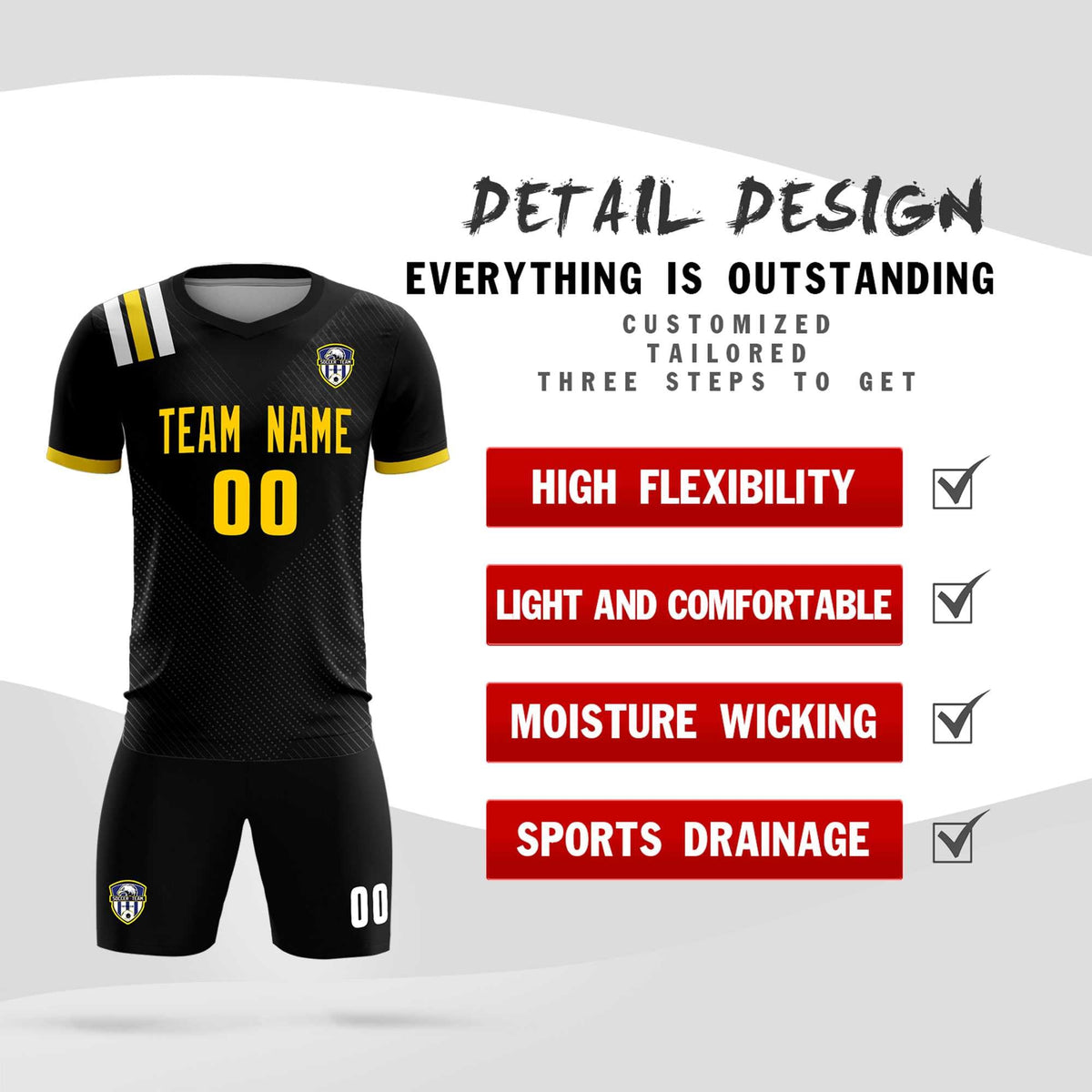 Custom Black Striped Sportswear Football Kit Jersey For Adults