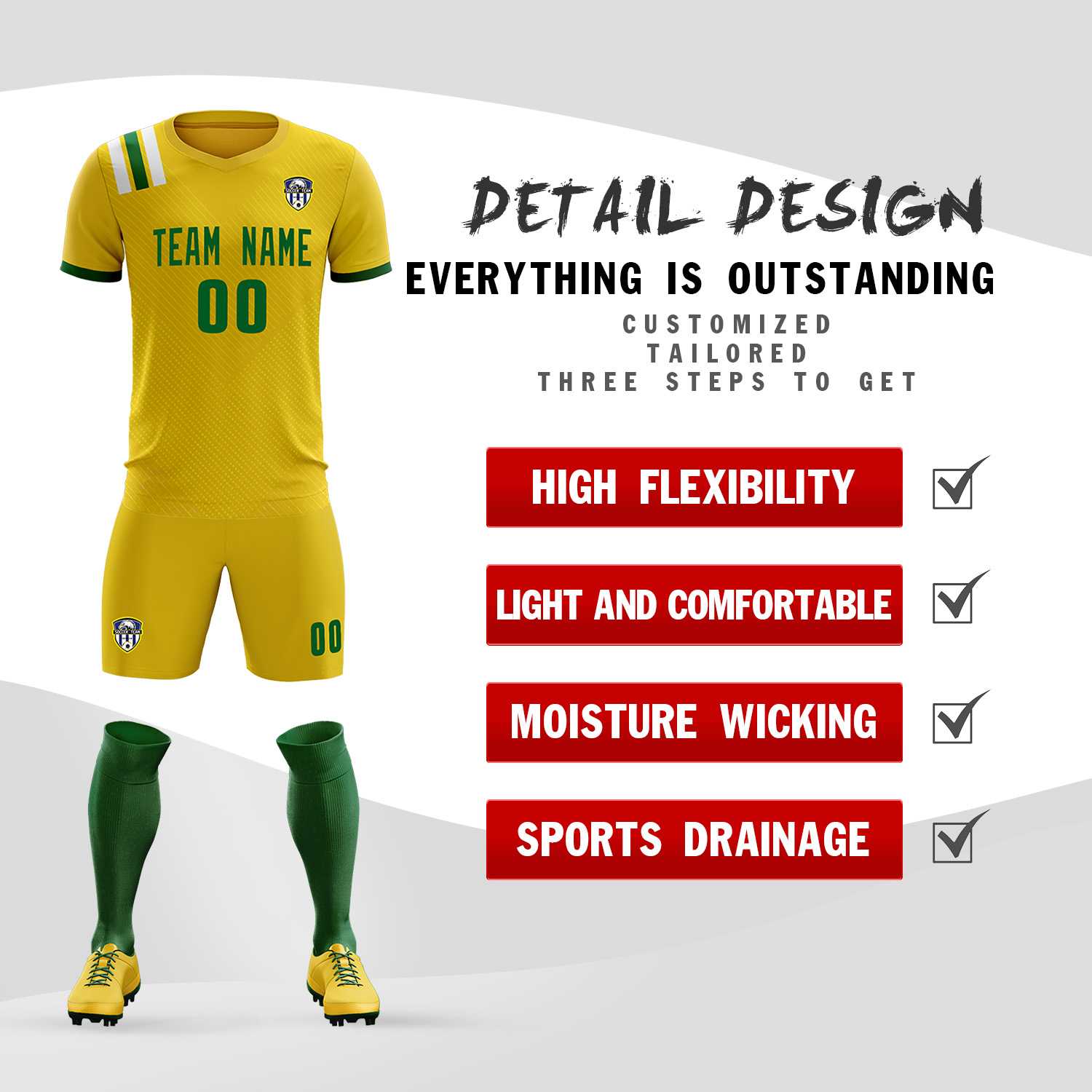 Custom Gold Striped Sportswear Football Kit Jersey For Adults