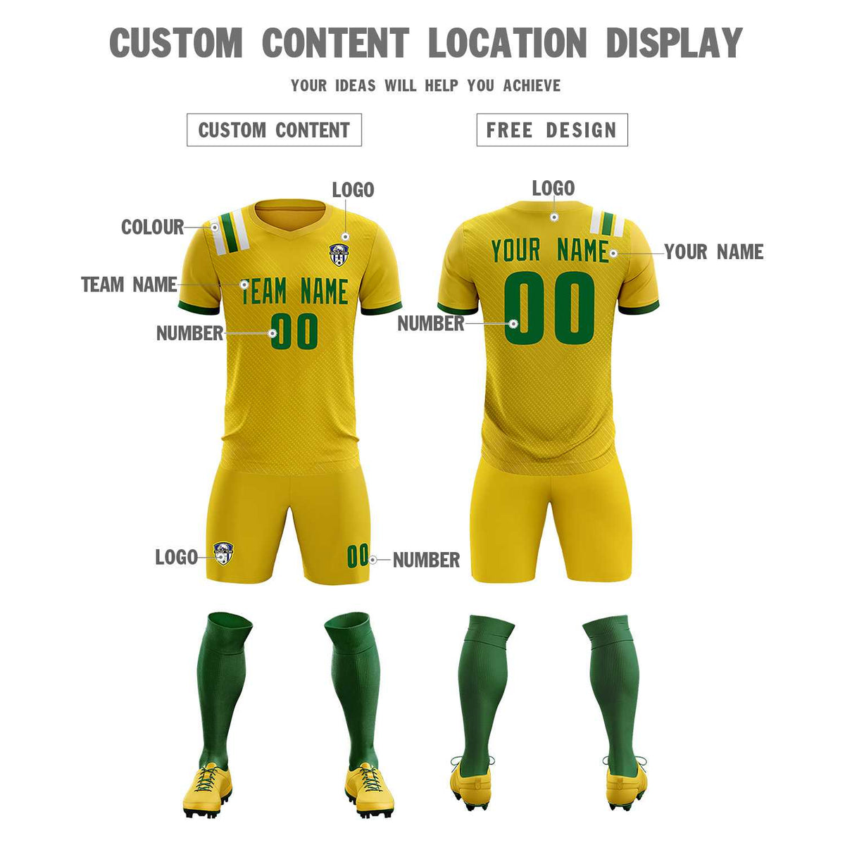 Custom Gold Striped Sportswear Football Kit Jersey For Adults