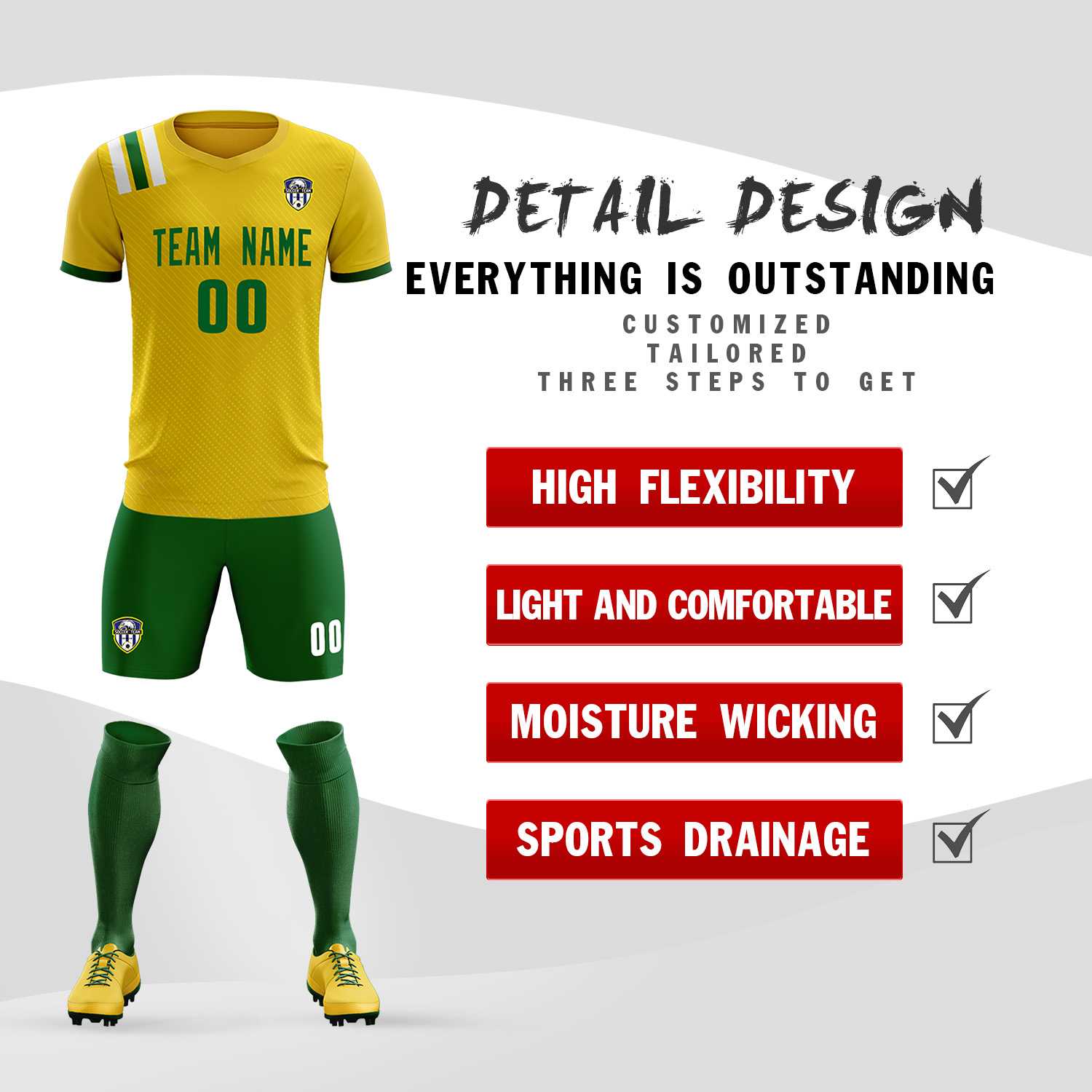 Custom Gold Striped Sportswear Football Kit Jersey For Adults