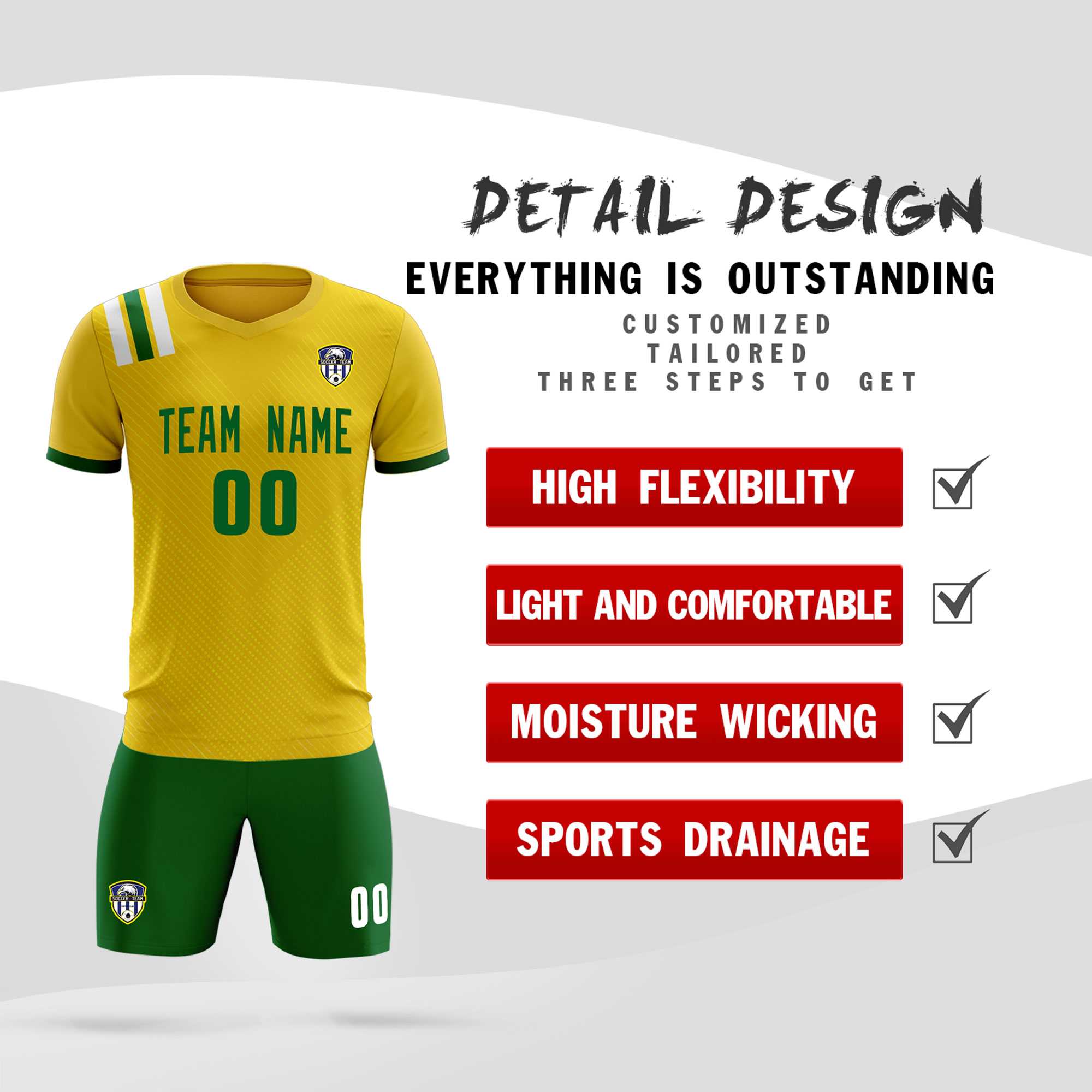Custom Gold Striped Sportswear Football Kit Jersey For Adults
