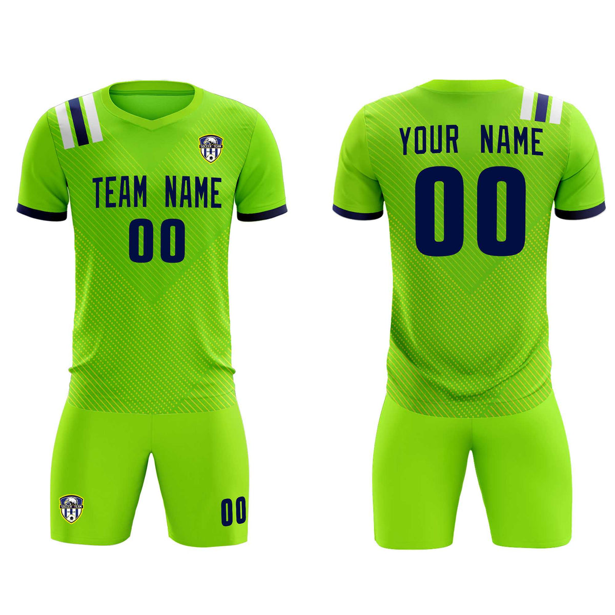 Custom Neon Green Striped Sportswear Football Kit Jersey For Adults