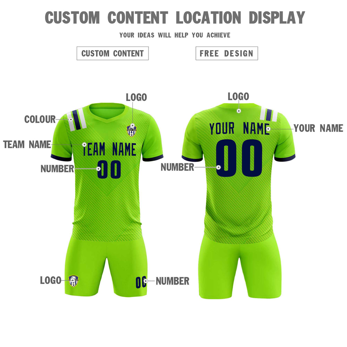 Custom Neon Green Striped Sportswear Football Kit Jersey For Adults