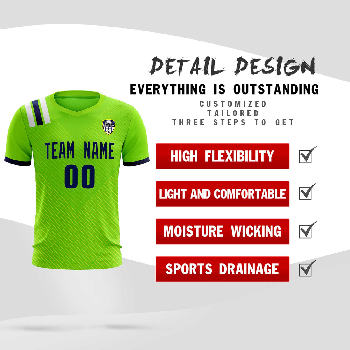 Custom Neon Green Striped Sportswear Football Kit Jersey For Adults