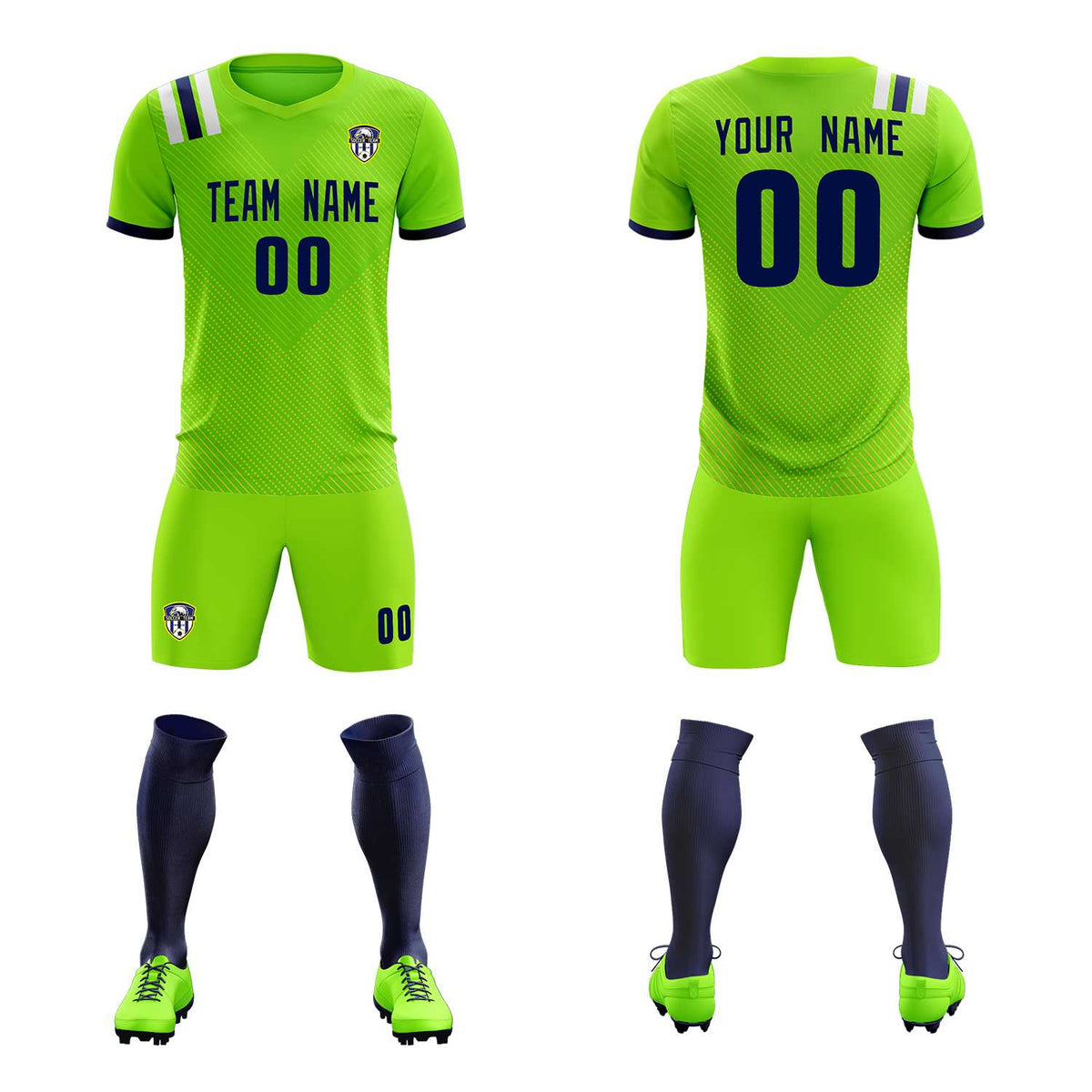 Custom Neon Green Striped Sportswear Football Kit Jersey For Adults