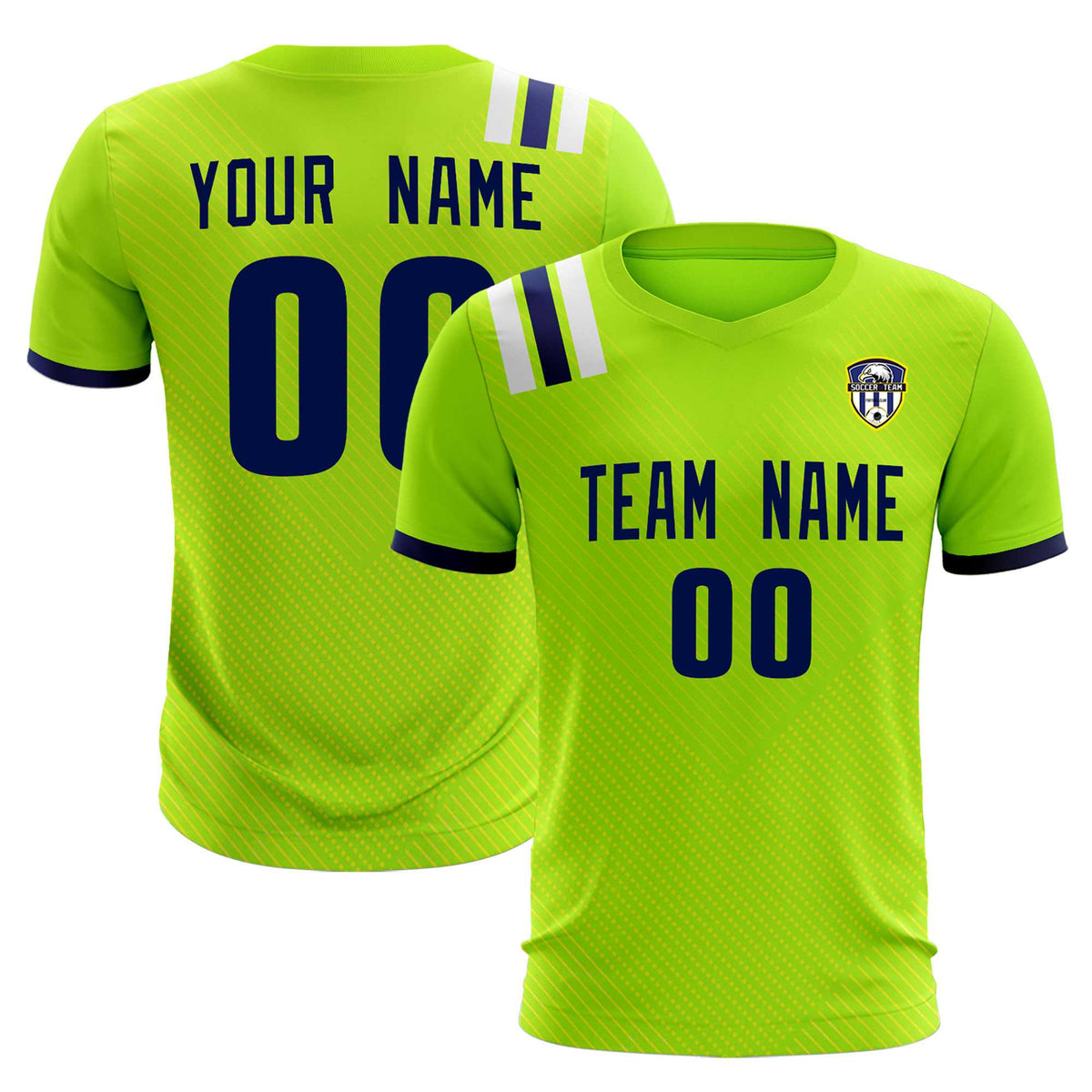 Custom Neon Green Striped Sportswear Football Kit Jersey For Adults