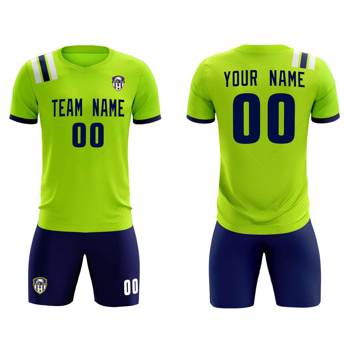 Custom Neon Green Striped Sportswear Football Kit Jersey For Adults