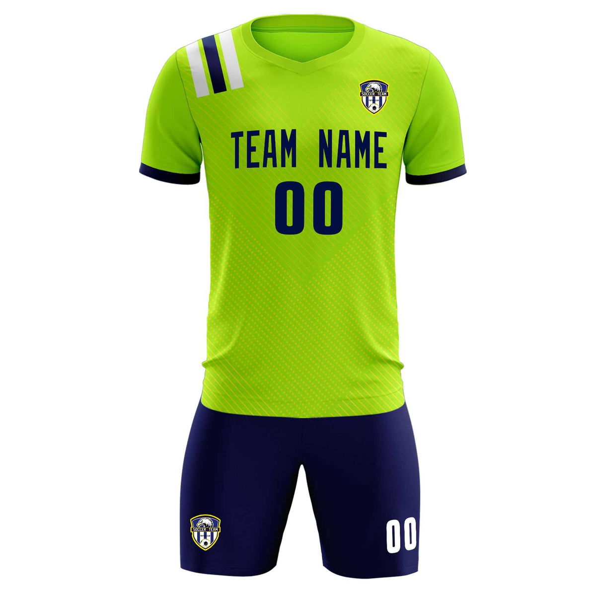 Custom Neon Green Striped Sportswear Football Kit Jersey For Adults