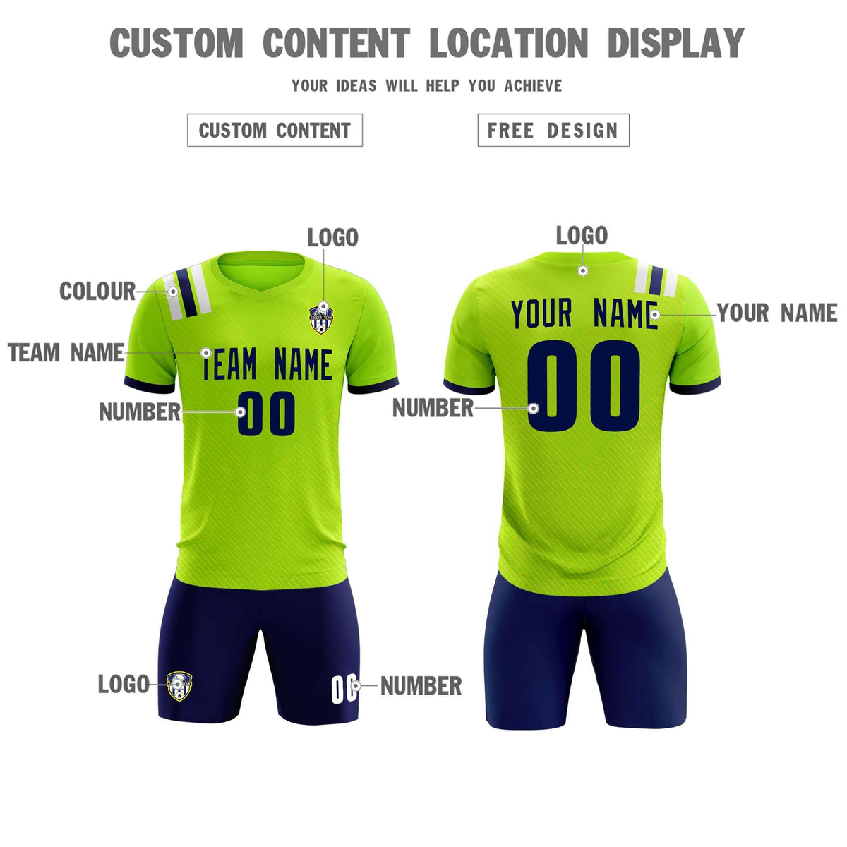 Custom Neon Green Striped Sportswear Football Kit Jersey For Adults