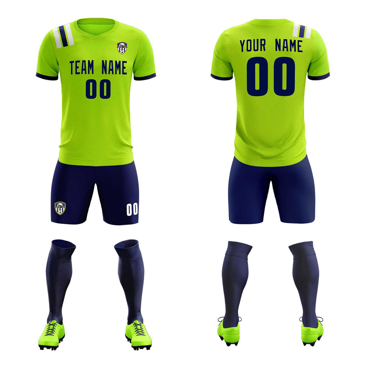 Custom Neon Green Striped Sportswear Football Kit Jersey For Adults
