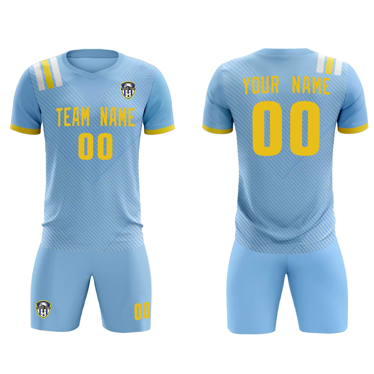 Custom Light Blue Striped Sportswear Football Kit Jersey For Adults