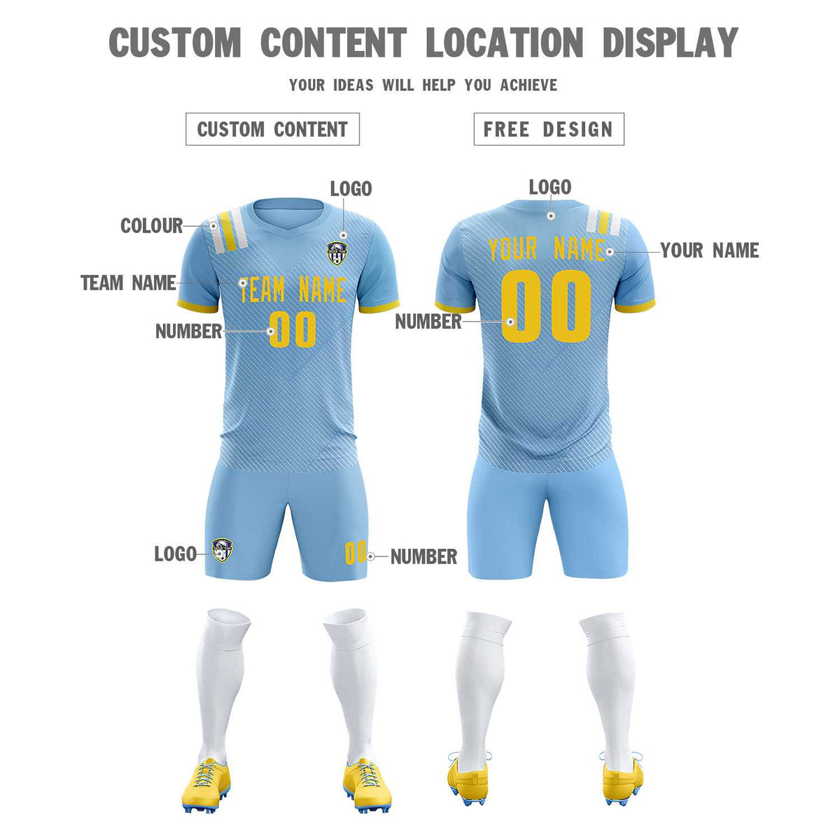 Custom Light Blue Striped Sportswear Football Kit Jersey For Adults