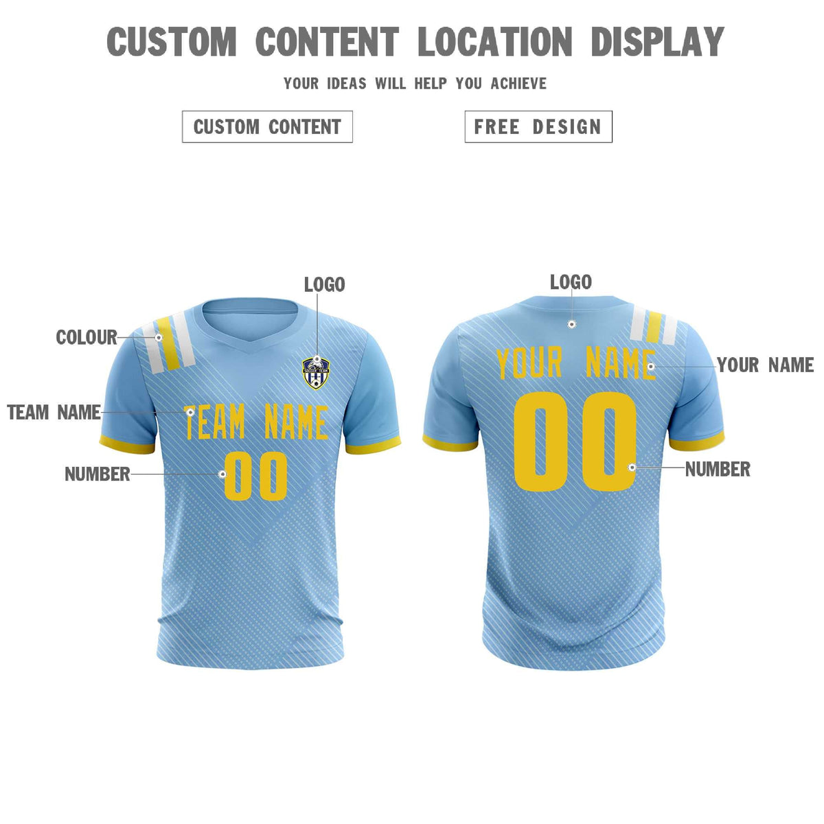 Custom Light Blue Striped Sportswear Football Kit Jersey For Adults