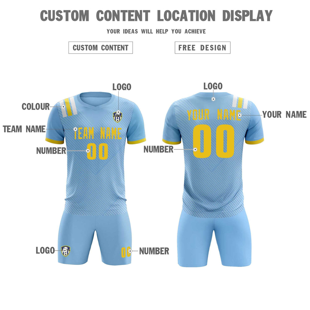 Custom Light Blue Striped Sportswear Football Kit Jersey For Adults