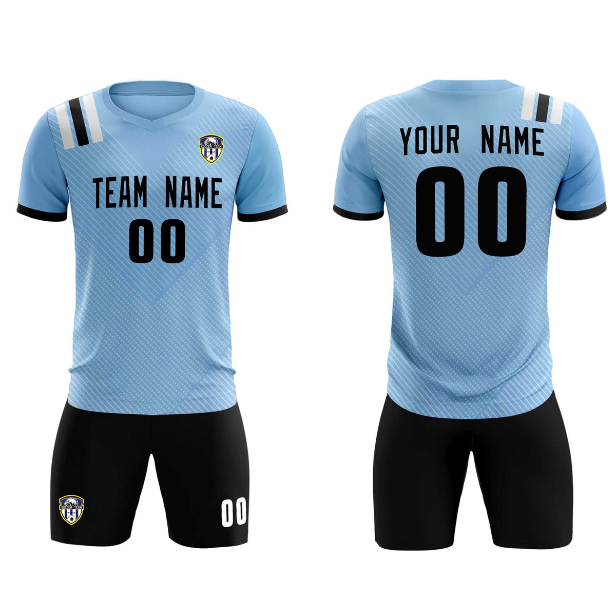 Custom Light Blue Striped Sportswear Football Kit Jersey For Adults