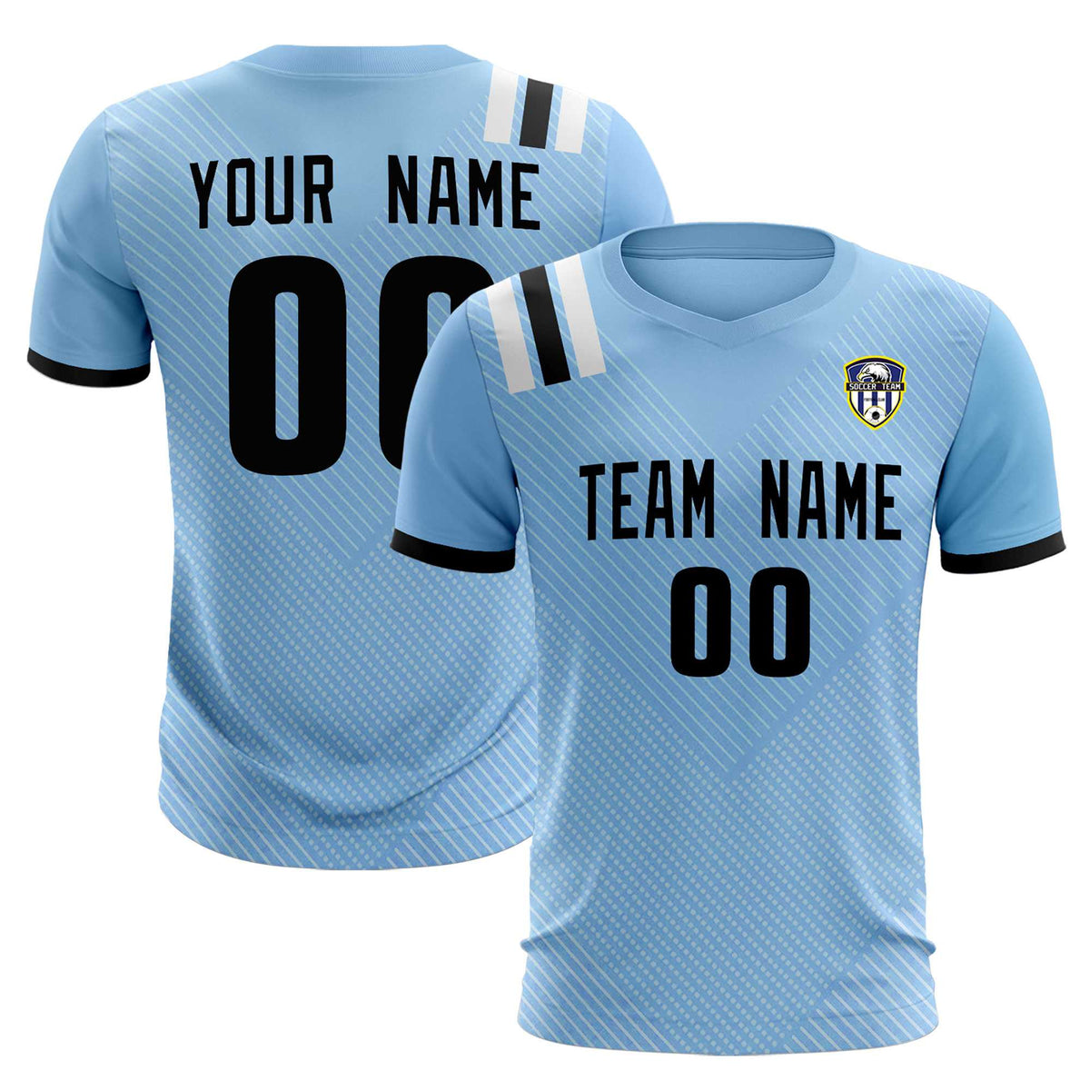 Custom Light Blue Striped Sportswear Football Kit Jersey For Adults
