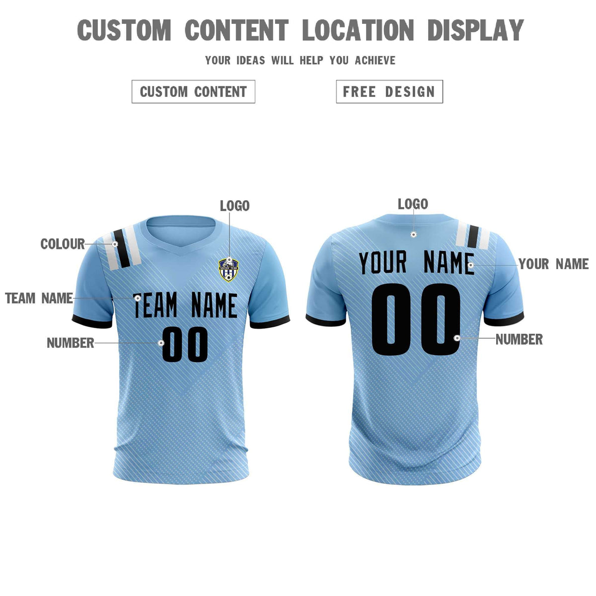 Custom Light Blue Striped Sportswear Football Kit Jersey For Adults