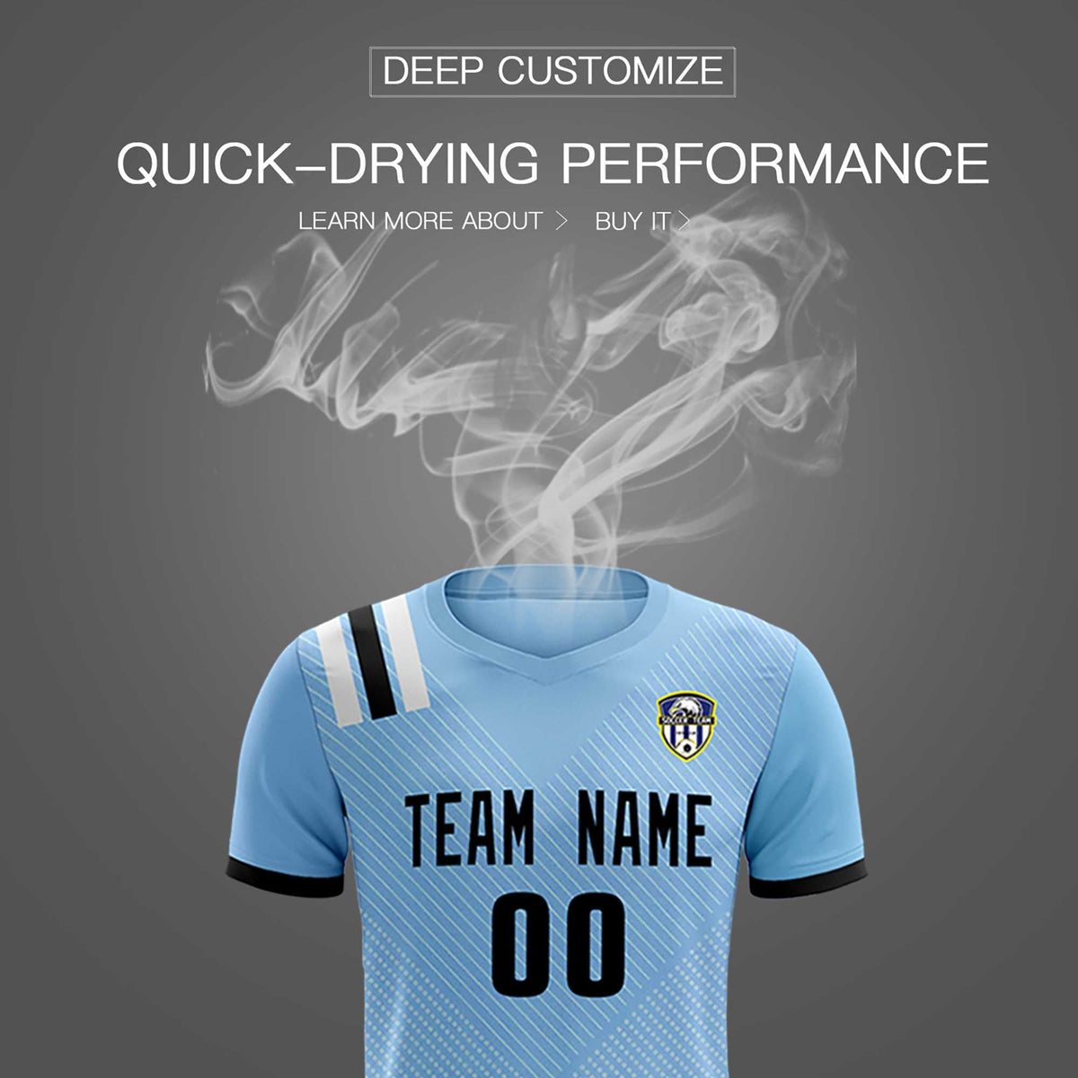 Custom Light Blue Striped Sportswear Football Kit Jersey For Adults