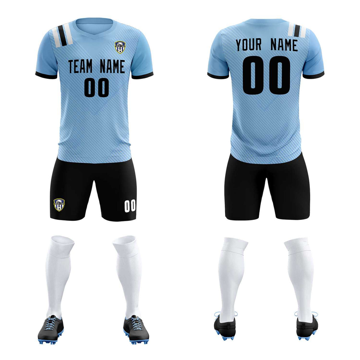 Custom Light Blue Striped Sportswear Football Kit Jersey For Adults