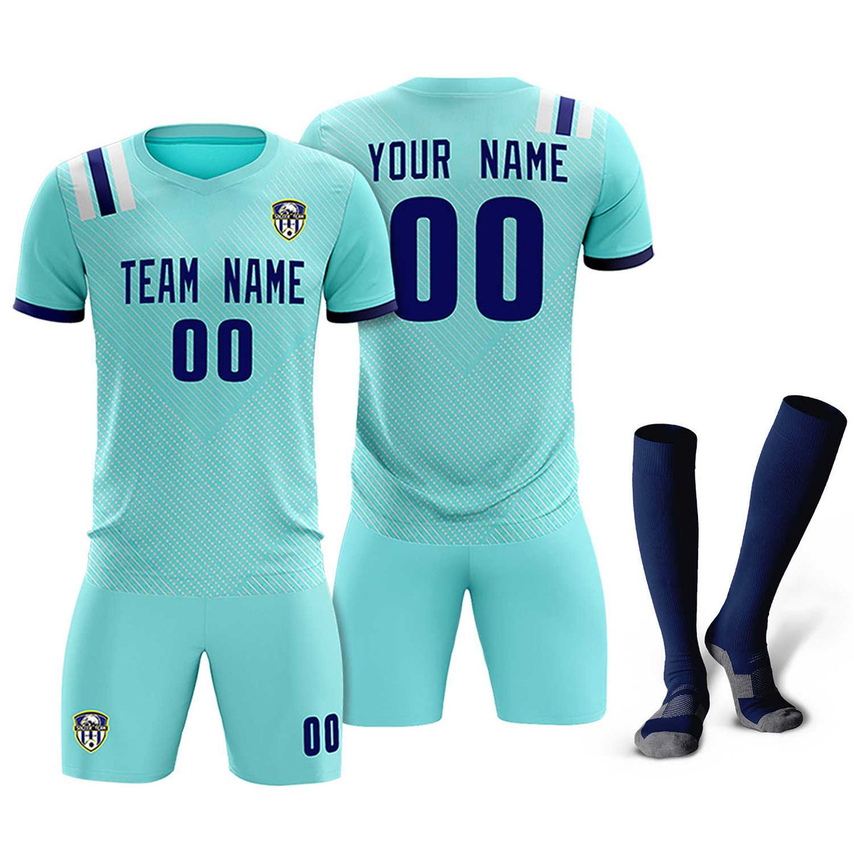 Custom Sky Blue Striped Sportswear Football Kit Jersey For Adults