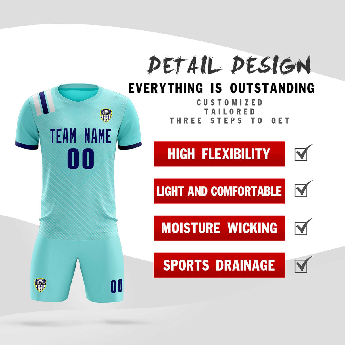 Custom Sky Blue Striped Sportswear Football Kit Jersey For Adults