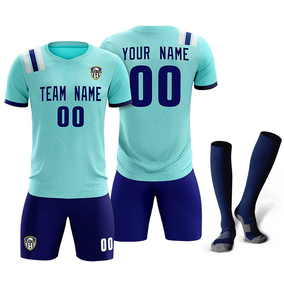 Custom Sky Blue Striped Sportswear Football Kit Jersey For Adults