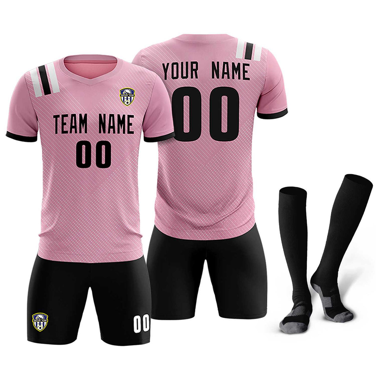 Custom Pink Striped Sportswear Football Kit Jersey For Adults