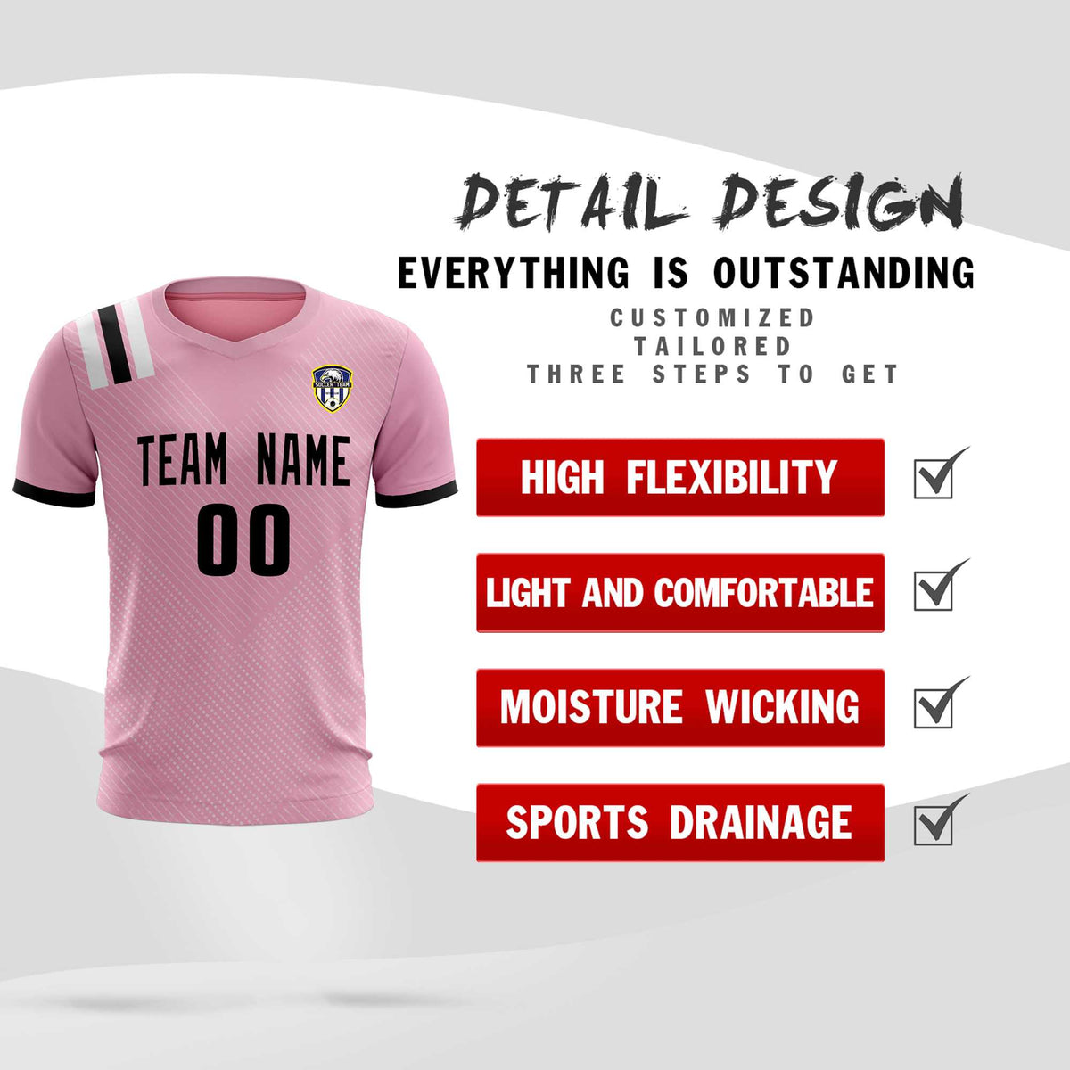 Custom Pink Striped Sportswear Football Kit Jersey For Adults