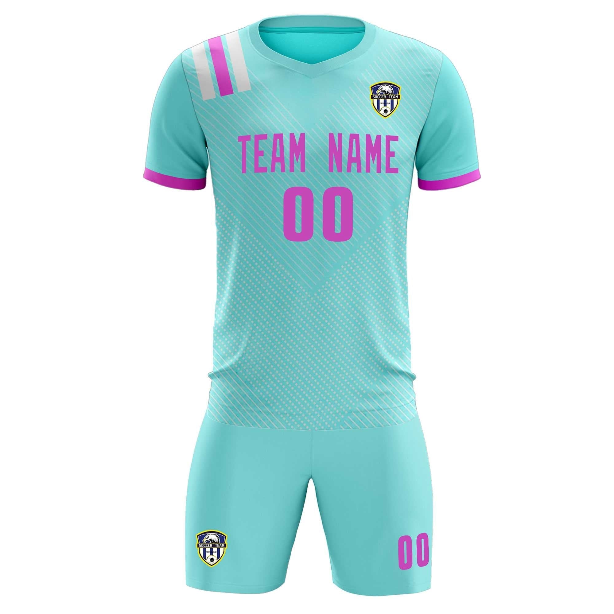 Custom Light Blue Striped Sportswear Football Kit Jersey For Adults